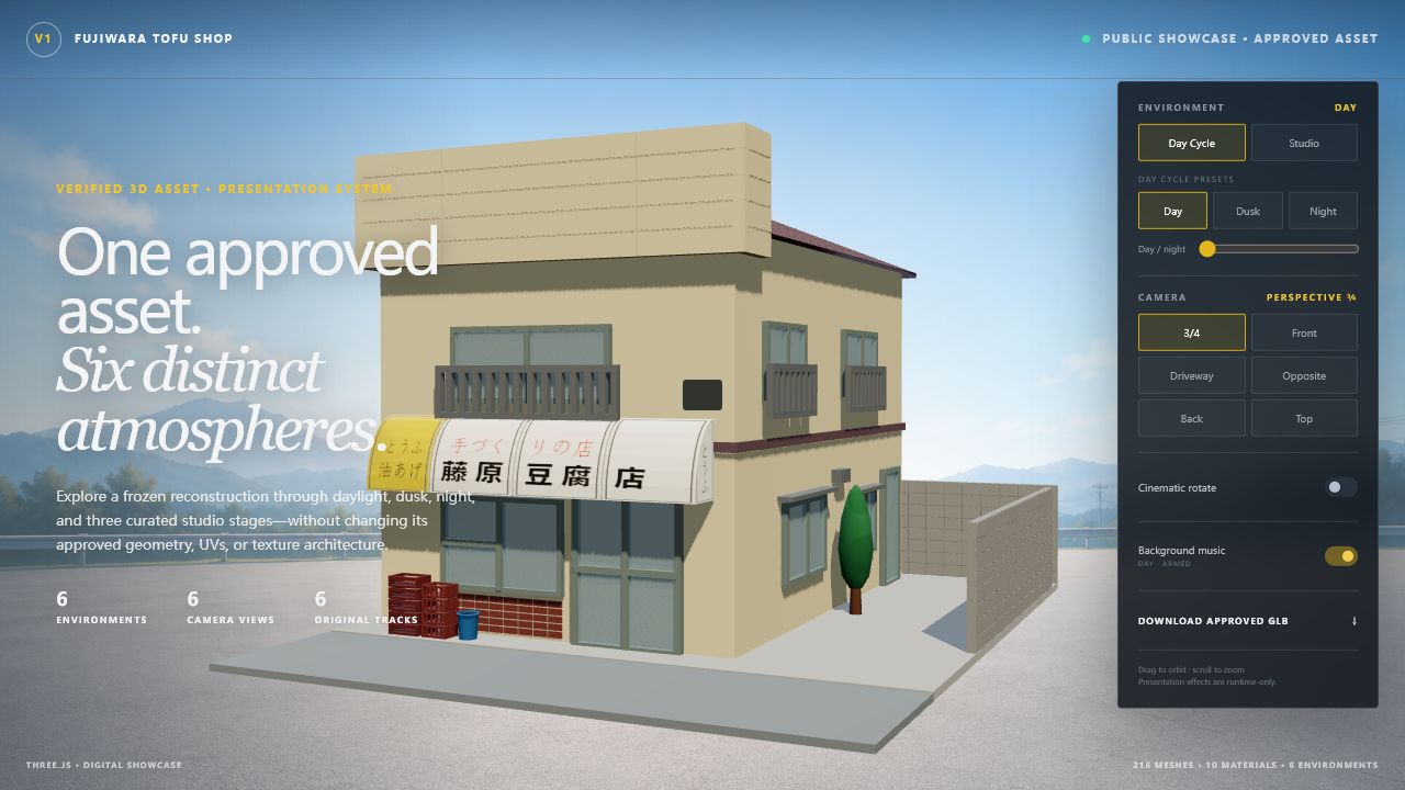 Fujiwara Tofu Shop verified 3D asset presented in a daylight environment