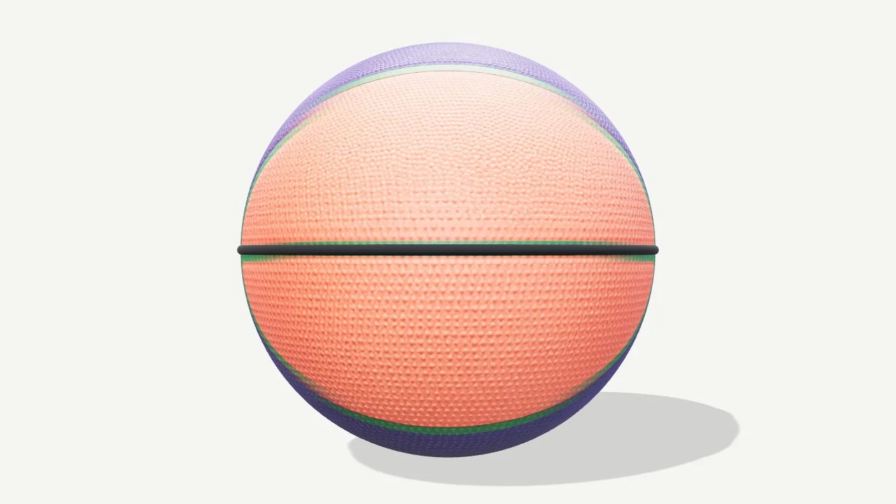 Unbranded purple, green, and coral basketball reconstructed from three views